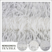 Factory supplier beatuiful polyester mesh white chiffon fabric with tassel